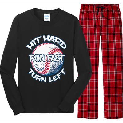 Hit Hard Run Fast Turn Left Baseball Softball Gifts Mom Long Sleeve Pajama Set