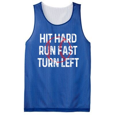 Hit Hard Run Fast Turn Left Funny Baseball Gift Funny Gift Mesh Reversible Basketball Jersey Tank