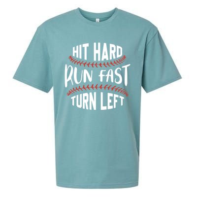 Hit Hard Run Fast Turn Left Funny Baseball Player And Fan Gift Sueded Cloud Jersey T-Shirt