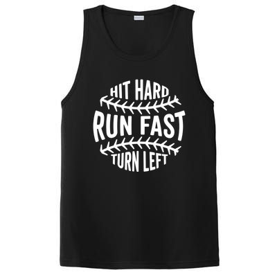 Hit Hard Run Fast Turn Left Funny Baseball Player Fan Cool Gift PosiCharge Competitor Tank