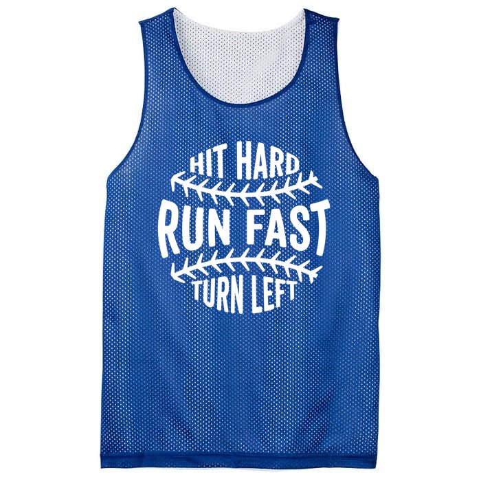 Hit Hard Run Fast Turn Left Funny Baseball Player Fan Cool Gift Mesh Reversible Basketball Jersey Tank