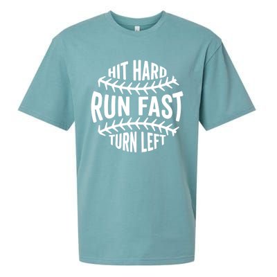 Hit Hard Run Fast Turn Left Funny Baseball Player Fan Cool Gift Sueded Cloud Jersey T-Shirt