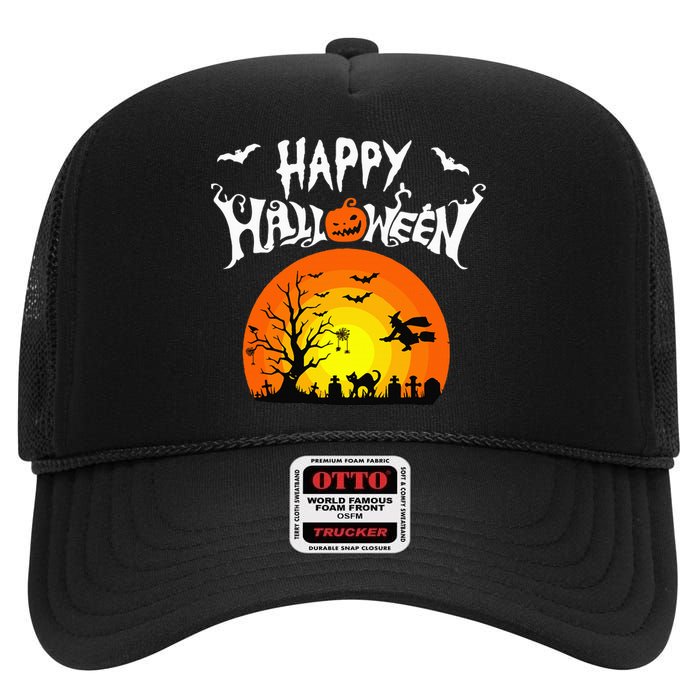 Happy Halloween Retro High Crown Mesh Back Trucker Hat