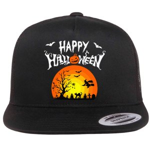 Happy Halloween Retro Flat Bill Trucker Hat