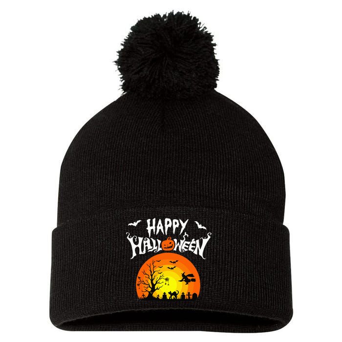 Happy Halloween Retro Pom Pom 12in Knit Beanie