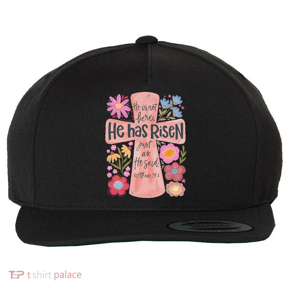 He Has Risen Boho Floral Cross Christian Easter Wool Snapback Cap