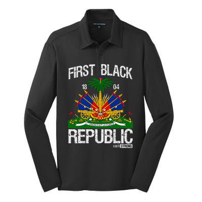 Haitian History Revolution Since 1804 First Black Republic Silk Touch Performance Long Sleeve Polo