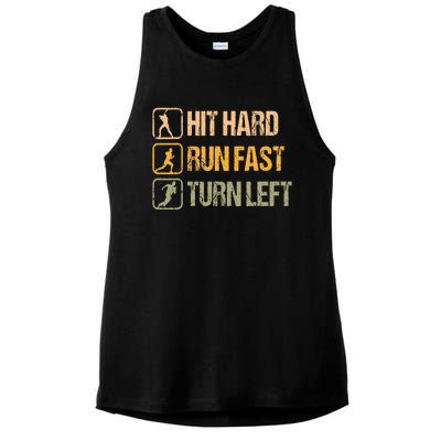 Hit Hard Run Fast Turn Left Design Baseball Lover Ladies PosiCharge Tri-Blend Wicking Tank