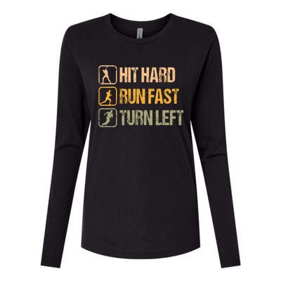 Hit Hard Run Fast Turn Left Design Baseball Lover Womens Cotton Relaxed Long Sleeve T-Shirt