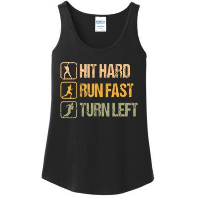 Hit Hard Run Fast Turn Left Design Baseball Lover Ladies Essential Tank