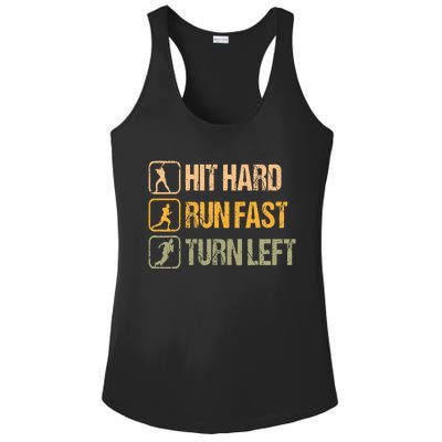 Hit Hard Run Fast Turn Left Design Baseball Lover Ladies PosiCharge Competitor Racerback Tank