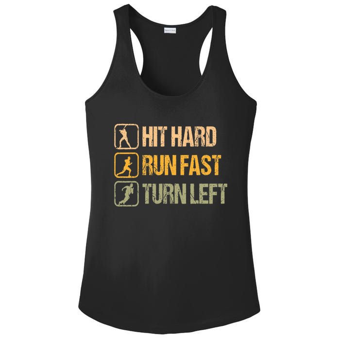 Hit Hard Run Fast Turn Left Design Baseball Lover Ladies PosiCharge Competitor Racerback Tank