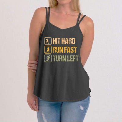 Hit Hard Run Fast Turn Left Design Baseball Lover Women's Strappy Tank