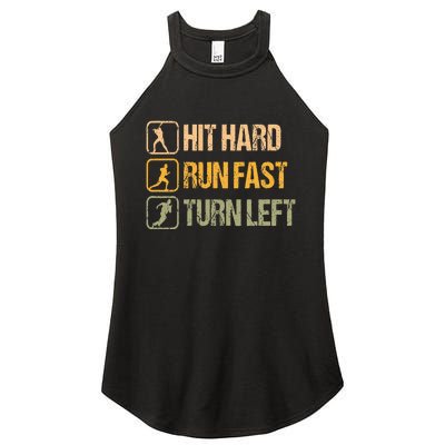 Hit Hard Run Fast Turn Left Design Baseball Lover Women's Perfect Tri Rocker Tank