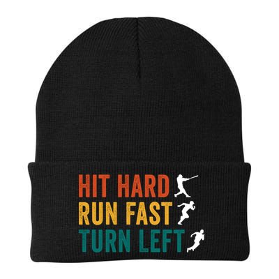 Hit Hard Run Fast Turn Left Funny Baseball Player And Fan Cool Gift Beanie