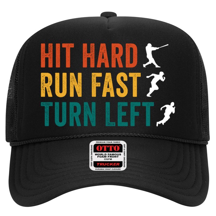 Hit Hard Run Fast Turn Left Funny Baseball Player And Fan Cool Gift Hat
