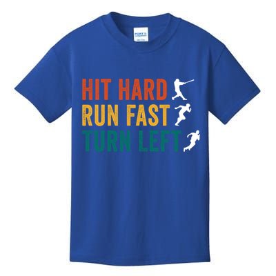 Hit Hard Run Fast Turn Left Funny Baseball Player And Fan Cool Gift Kids T-Shirt