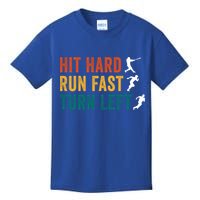 Hit Hard Run Fast Turn Left Funny Baseball Player And Fan Cool Gift Kids T-Shirt