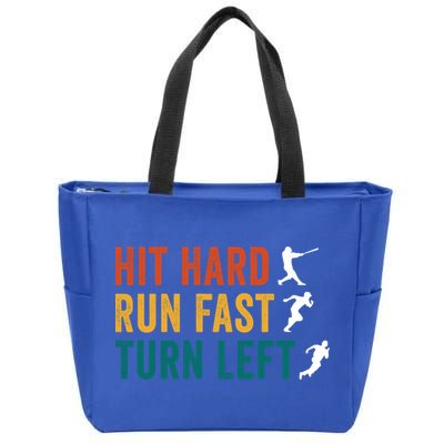 Hit Hard Run Fast Turn Left Funny Baseball Player And Fan Cool Gift Zip Tote Bag
