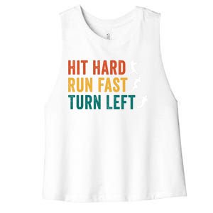 Hit Hard Run Fast Turn Left Funny Baseball Player And Fan Cool Gift Women's Racerback Cropped Tank