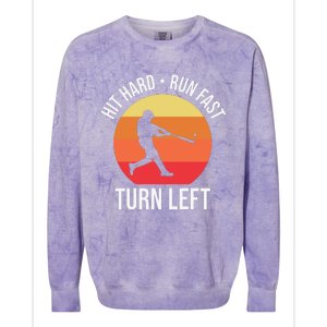 Hit Hard Run Fast Turn Left Funny Retro Sunset Silhouette Baseball Player Colorblast Crewneck Sweatshirt