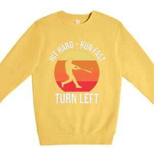 Hit Hard Run Fast Turn Left Funny Retro Sunset Silhouette Baseball Player Premium Crewneck Sweatshirt