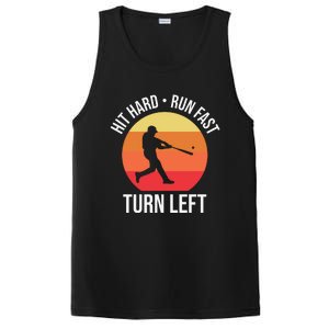 Hit Hard Run Fast Turn Left Funny Retro Sunset Silhouette Baseball Player PosiCharge Competitor Tank