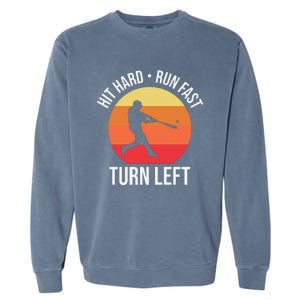 Hit Hard Run Fast Turn Left Funny Retro Sunset Silhouette Baseball Player Garment-Dyed Sweatshirt