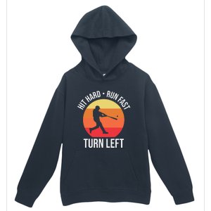 Hit Hard Run Fast Turn Left Funny Retro Sunset Silhouette Baseball Player Urban Pullover Hoodie