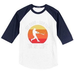 Hit Hard Run Fast Turn Left Funny Retro Sunset Silhouette Baseball Player Baseball Sleeve Shirt