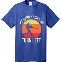 Hit Hard Run Fast Turn Left Funny Retro Sunset Silhouette Baseball Player T-Shirt