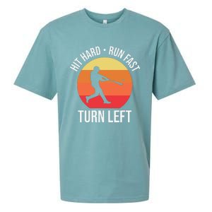 Hit Hard Run Fast Turn Left Funny Retro Sunset Silhouette Baseball Player Sueded Cloud Jersey T-Shirt