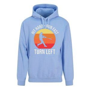 Hit Hard Run Fast Turn Left Funny Retro Sunset Silhouette Baseball Player Unisex Surf Hoodie