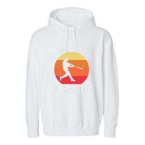 Hit Hard Run Fast Turn Left Funny Retro Sunset Silhouette Baseball Player Garment-Dyed Fleece Hoodie