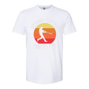 Hit Hard Run Fast Turn Left Funny Retro Sunset Silhouette Baseball Player Softstyle CVC T-Shirt