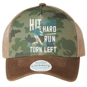 Hit Hard Run Fast Turn Left Funny Baseball Saying Boy Teen Great Gift Legacy Tie Dye Trucker Hat