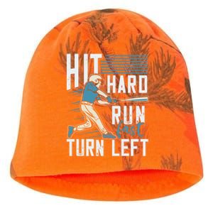 Hit Hard Run Fast Turn Left Funny Baseball Saying Boy Teen Great Gift Kati - Camo Knit Beanie