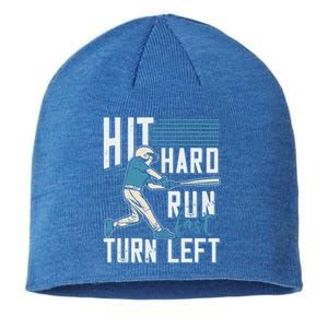 Hit Hard Run Fast Turn Left Funny Baseball Saying Boy Teen Great Gift Sustainable Beanie