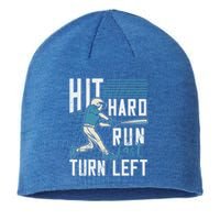 Hit Hard Run Fast Turn Left Funny Baseball Saying Boy Teen Great Gift Sustainable Beanie