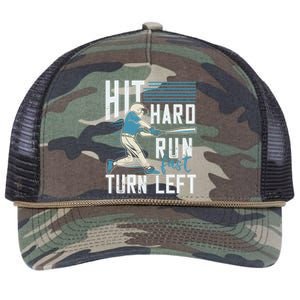 Hit Hard Run Fast Turn Left Funny Baseball Saying Boy Teen Great Gift Retro Rope Trucker Hat Cap