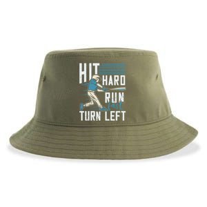 Hit Hard Run Fast Turn Left Funny Baseball Saying Boy Teen Great Gift Sustainable Bucket Hat