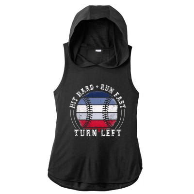 Hit Hard Run Fast Turn Left Baseball Player Ladies PosiCharge Tri-Blend Wicking Draft Hoodie Tank