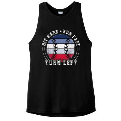 Hit Hard Run Fast Turn Left Baseball Player Ladies PosiCharge Tri-Blend Wicking Tank