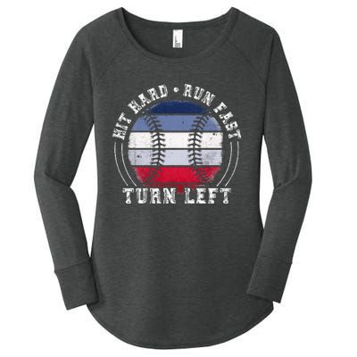 Hit Hard Run Fast Turn Left Baseball Player Women's Perfect Tri Tunic Long Sleeve Shirt