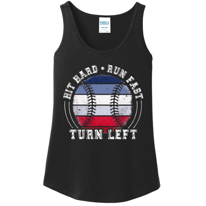 Hit Hard Run Fast Turn Left Baseball Player Ladies Essential Tank