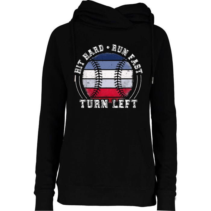 Hit Hard Run Fast Turn Left Baseball Player Womens Funnel Neck Pullover Hood