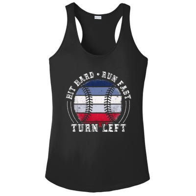 Hit Hard Run Fast Turn Left Baseball Player Ladies PosiCharge Competitor Racerback Tank