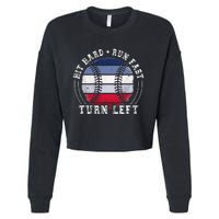 Hit Hard Run Fast Turn Left Baseball Player Cropped Pullover Crew