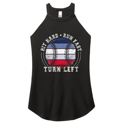 Hit Hard Run Fast Turn Left Baseball Player Women's Perfect Tri Rocker Tank