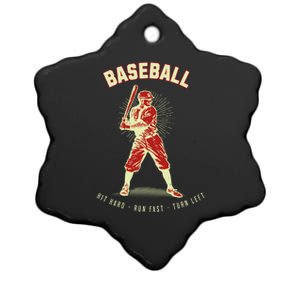 Hit Hard Run Fast Turn Left Funny Baseball Player & Fan Ceramic Star Ornament